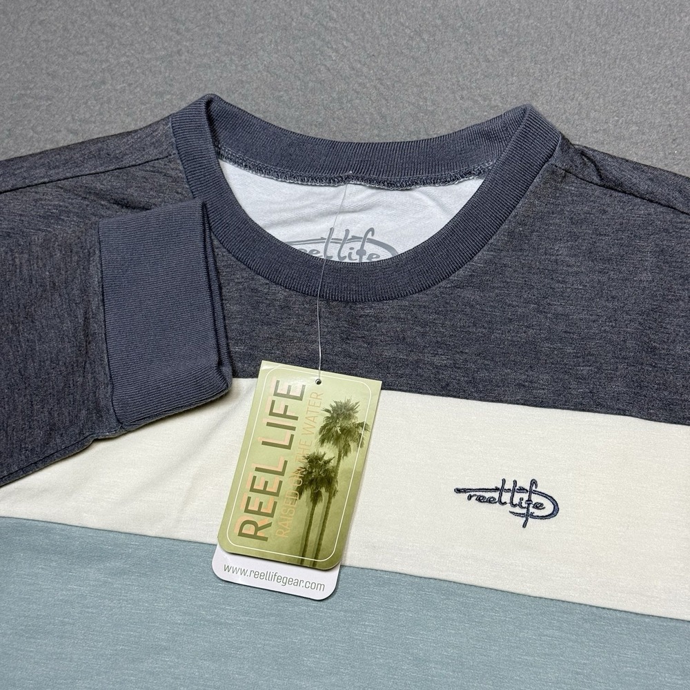 Reel Life Colorblock Crewneck Pullover Mens L Fishing Sweatshirt Coral Gray NEW
